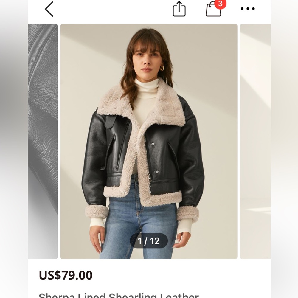 Sherpa lined Shearling Faux leather flight  Jacket